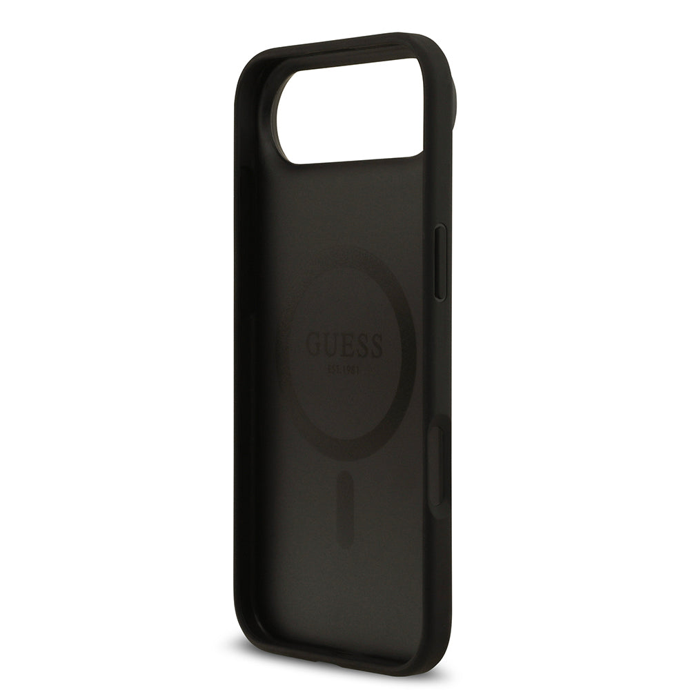 Guess iPhone 17 Air Orjinal Lisanslı M-safe Şarj Özellikli Taneli Çiçek Tasarımlı Metal Yazı Logolu Kılıf