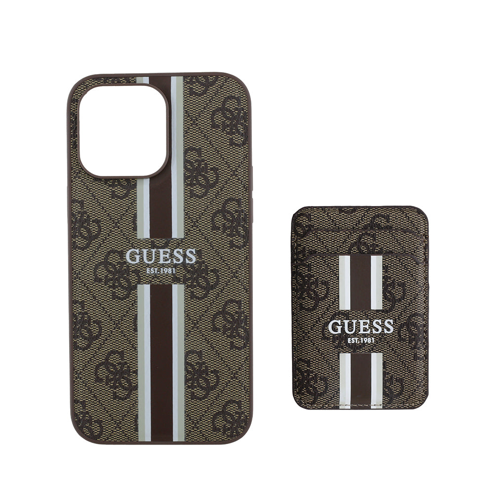 iPhone 14 Pro Max Kılıf Guess Orjinal Lisanslı M-safe Şarj Özellikli 4G Desenli Çizgili Kartlıklı Kılıf