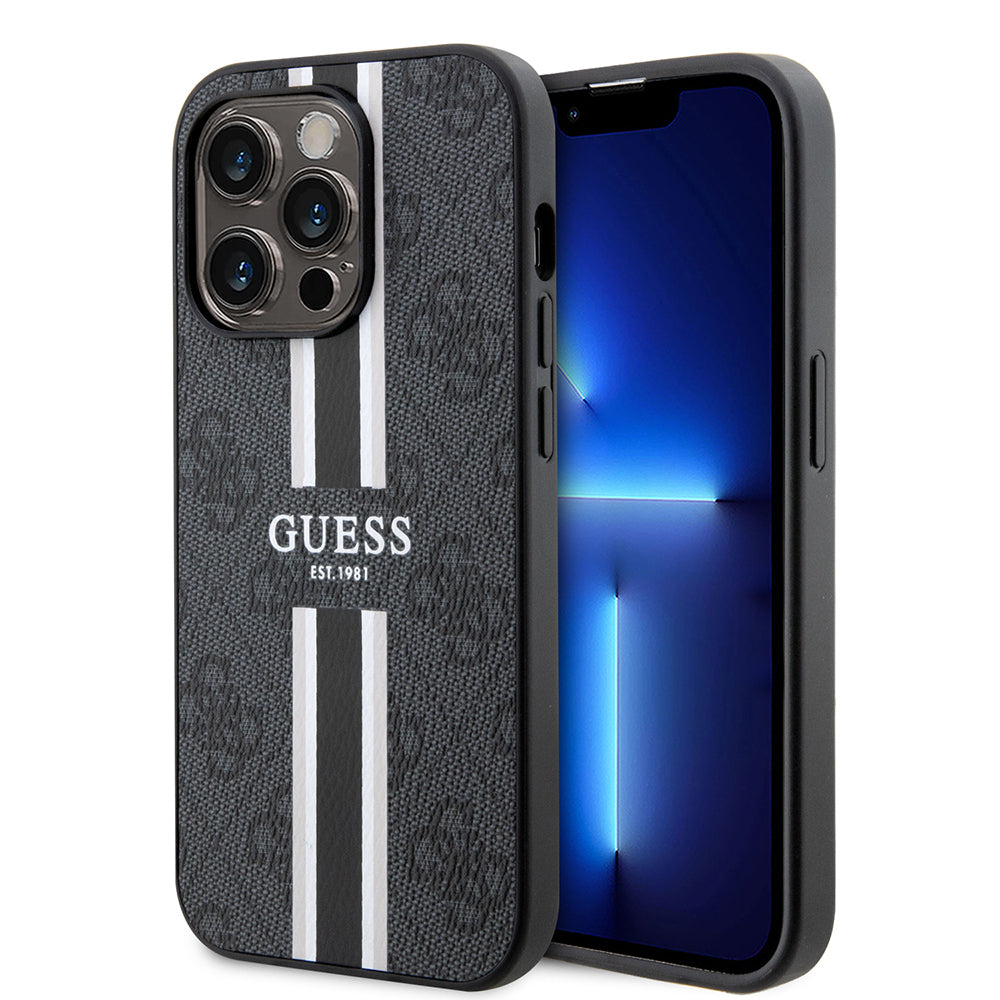 Guess iPhone 14 Pro Max Orjinal Lisanslı M-safe Şarj Özellikli 4G Şerit Tasarımlı Printed Kılıf