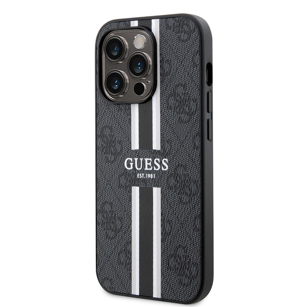 Guess iPhone 14 Pro Max Orjinal Lisanslı M-safe Şarj Özellikli 4G Şerit Tasarımlı Printed Kılıf
