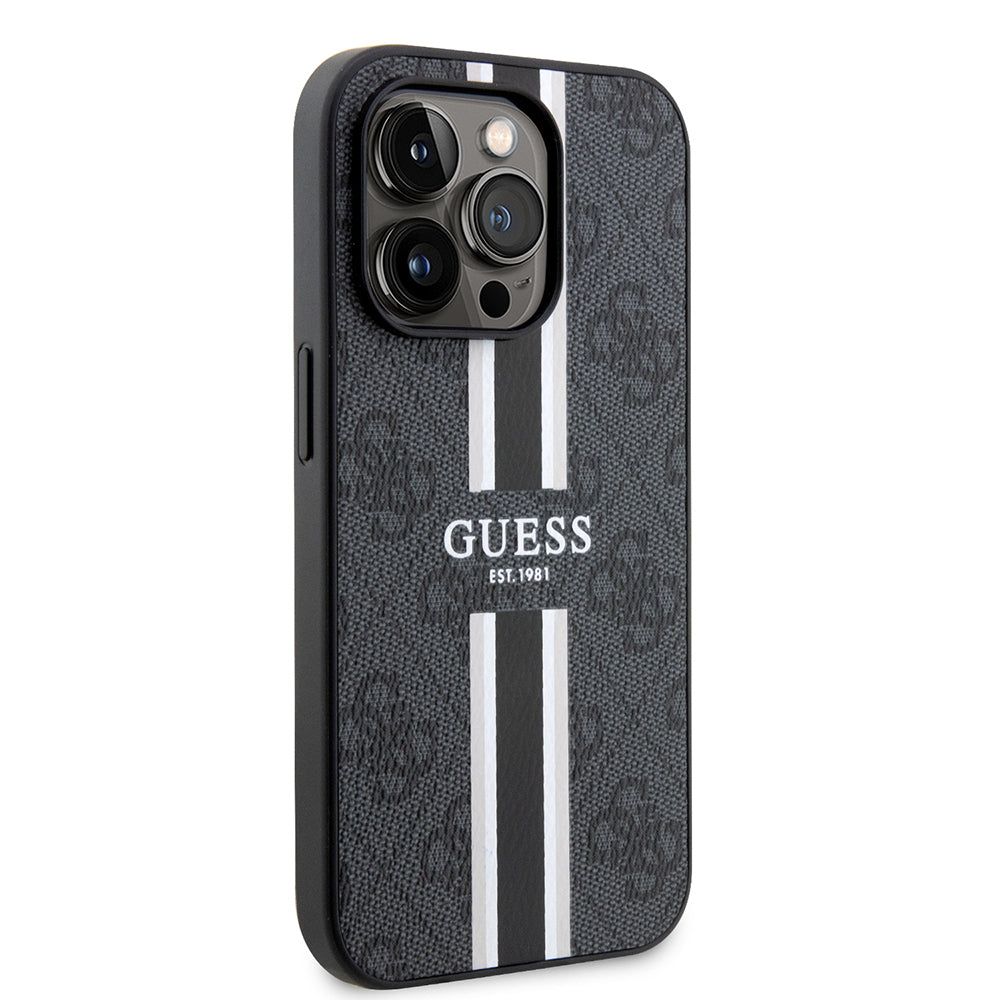 Guess iPhone 14 Pro Max Orjinal Lisanslı M-safe Şarj Özellikli 4G Şerit Tasarımlı Printed Kılıf
