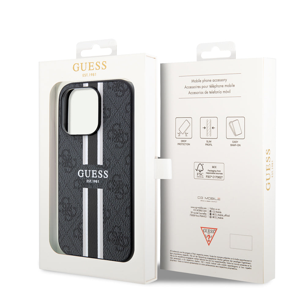 Guess iPhone 14 Pro Max Orjinal Lisanslı M-safe Şarj Özellikli 4G Şerit Tasarımlı Printed Kılıf