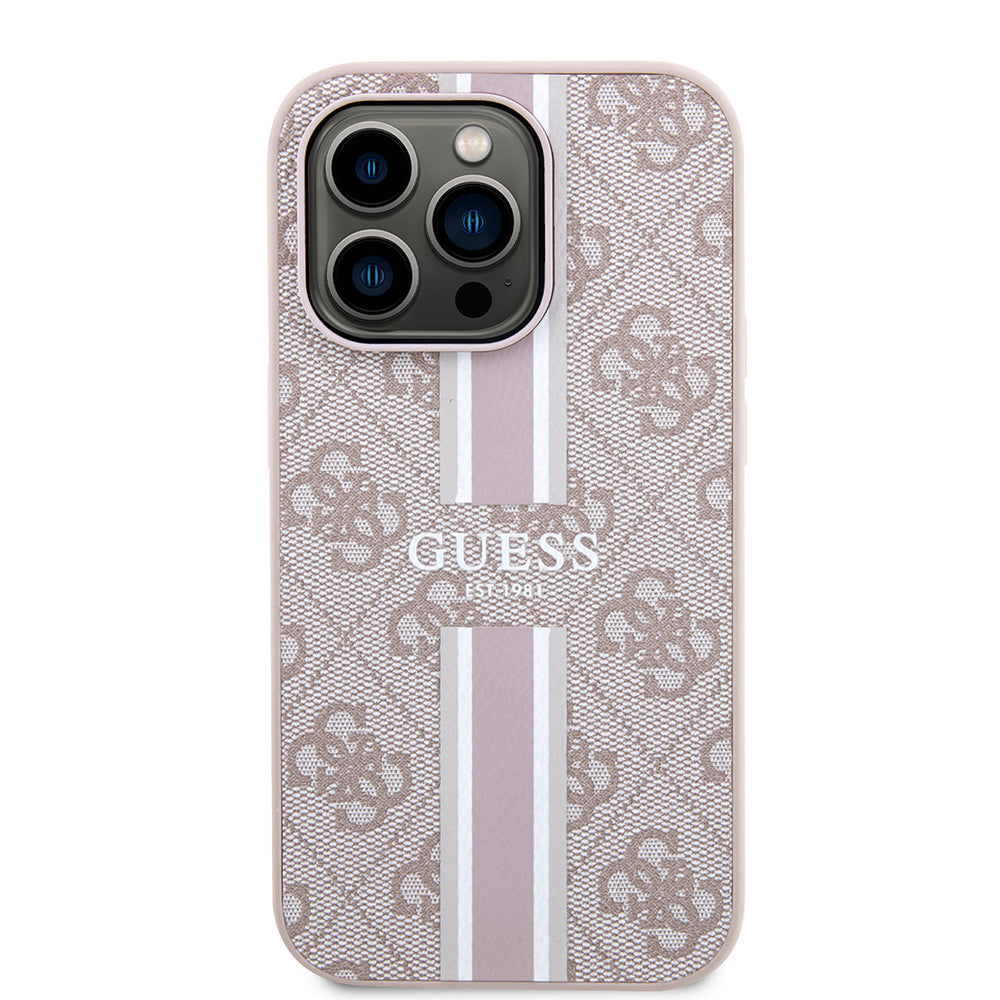 Guess iPhone 14 Pro Max Orjinal Lisanslı M-safe Şarj Özellikli 4G Şerit Tasarımlı Printed Kılıf