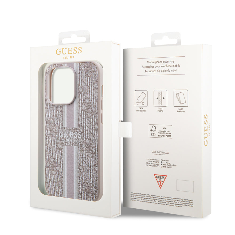 Guess iPhone 14 Pro Max Orjinal Lisanslı M-safe Şarj Özellikli 4G Şerit Tasarımlı Printed Kılıf