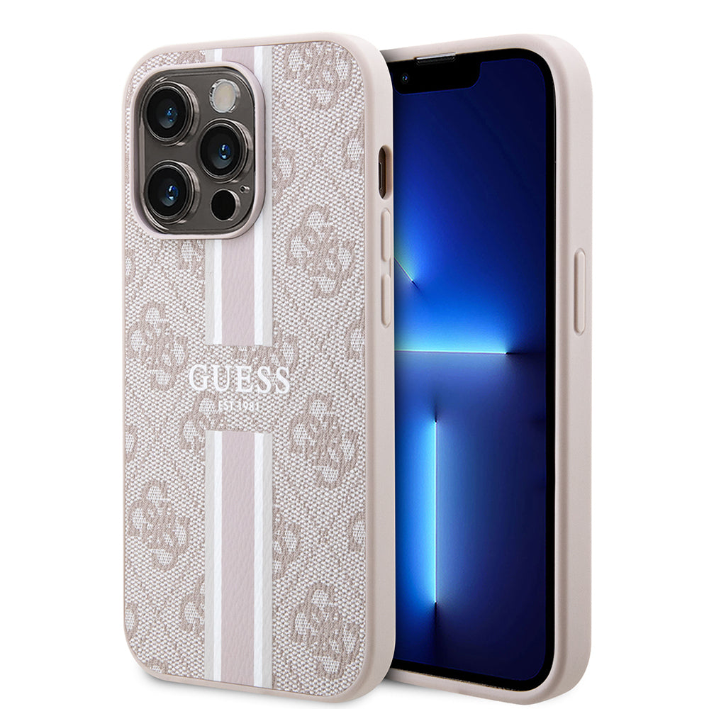 Guess iPhone 14 Pro Max Orjinal Lisanslı M-safe Şarj Özellikli 4G Şerit Tasarımlı Printed Kılıf