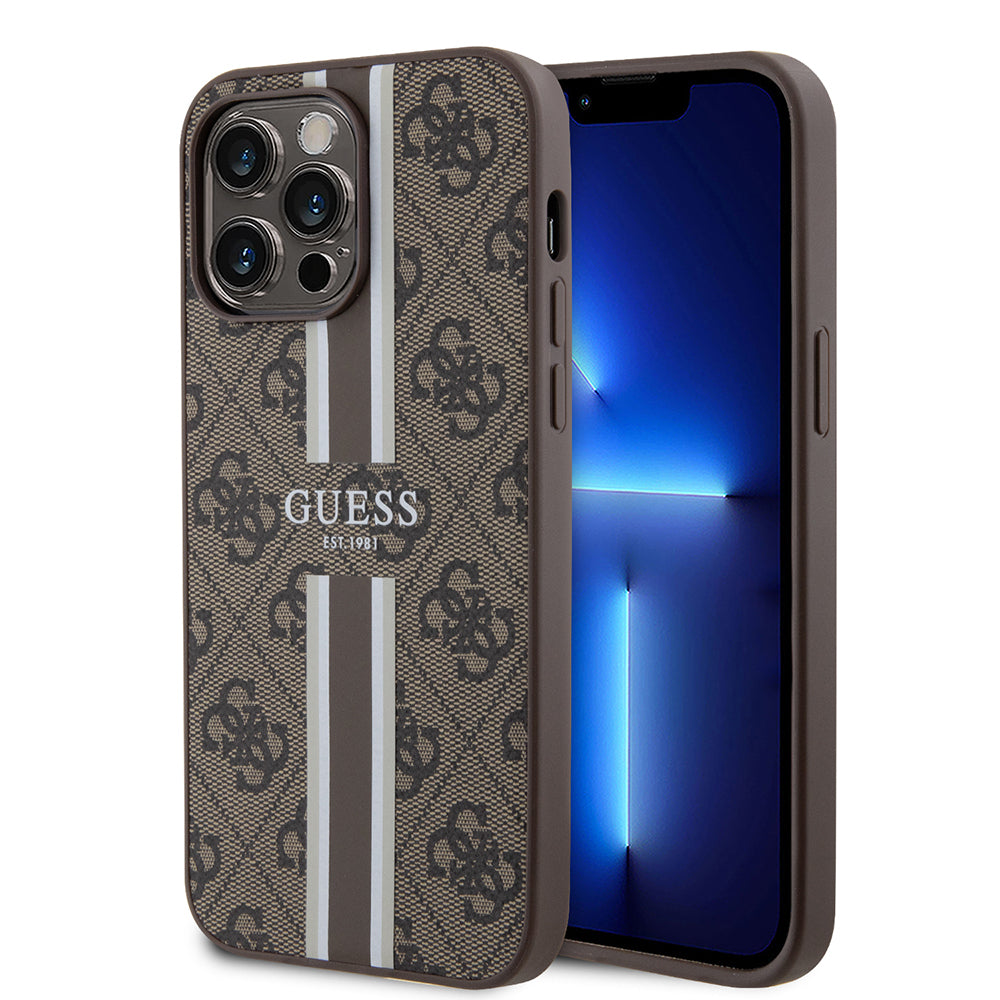 Guess iPhone 14 Pro Max Orjinal Lisanslı M-safe Şarj Özellikli 4G Şerit Tasarımlı Printed Kılıf