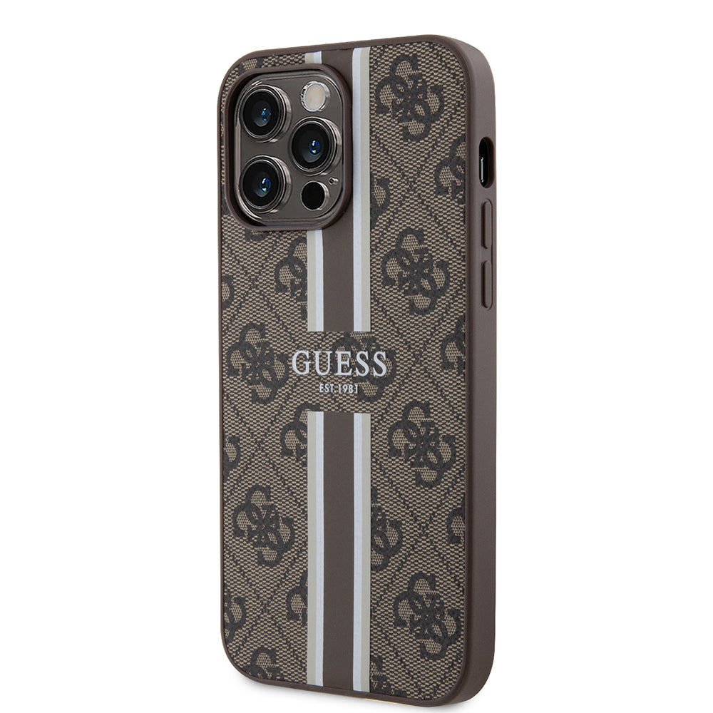 Guess iPhone 14 Pro Max Orjinal Lisanslı M-safe Şarj Özellikli 4G Şerit Tasarımlı Printed Kılıf