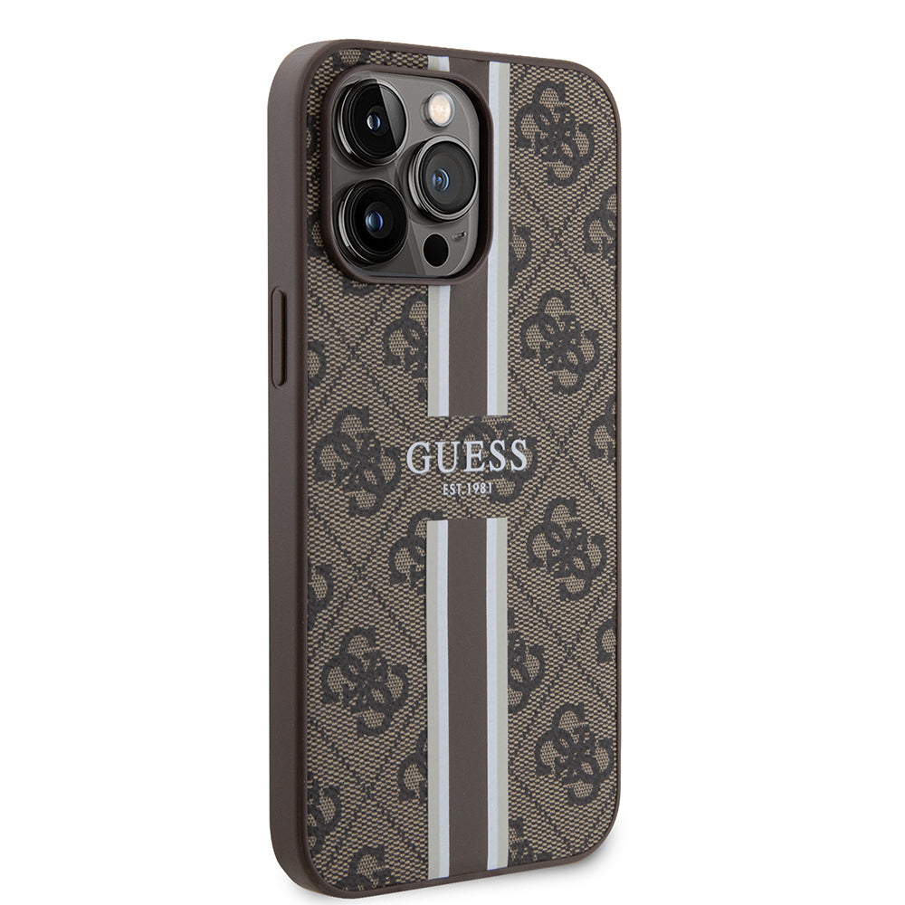 Guess iPhone 14 Pro Max Orjinal Lisanslı M-safe Şarj Özellikli 4G Şerit Tasarımlı Printed Kılıf