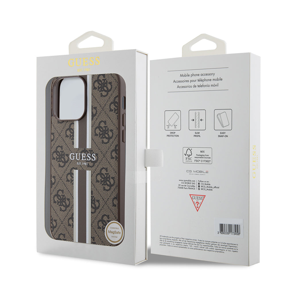 Guess iPhone 14 Pro Max Orjinal Lisanslı M-safe Şarj Özellikli 4G Şerit Tasarımlı Printed Kılıf