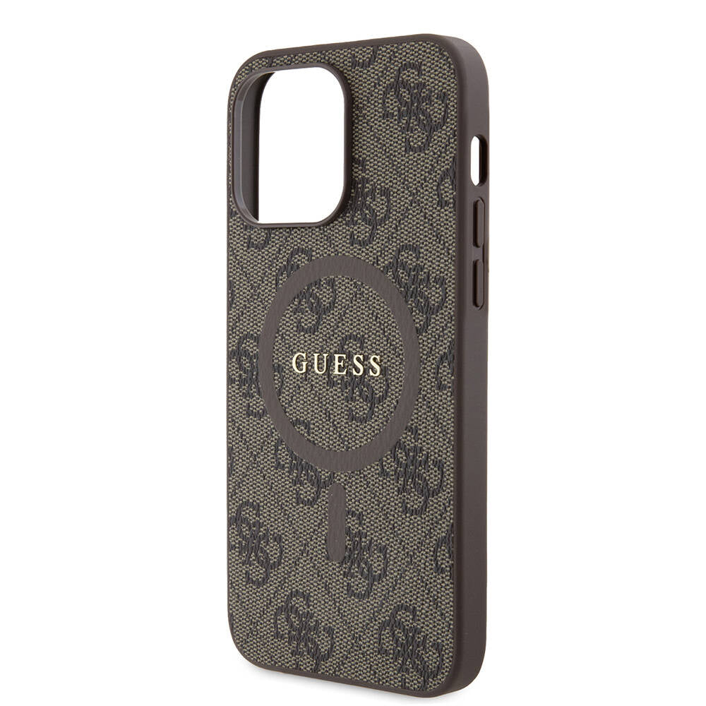 Guess iPhone 14 Pro Max Orjinal Lisanslı M-safe Şarj Özellikli PU Halkalı 4G Desenli Yazı Logolu Kılıf