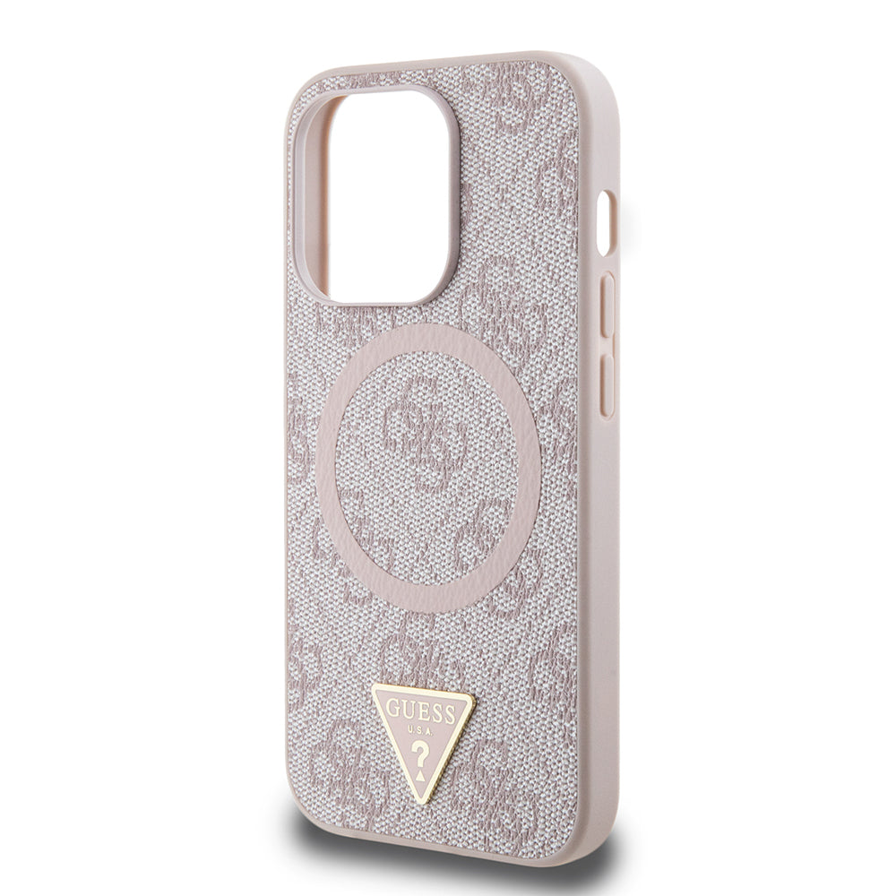 Guess iPhone 14 Pro Max Orjinal Lisanslı M-safe Şarj Özellikli PU Üçgen Logo 4G Desenli Kılıf