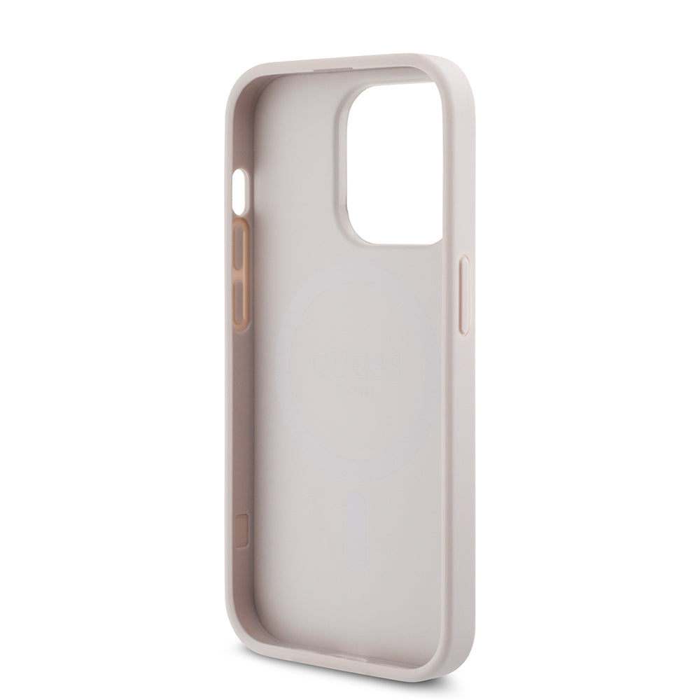 Guess iPhone 14 Pro Max Orjinal Lisanslı M-safe Şarj Özellikli PU Üçgen Logo 4G Desenli Kılıf