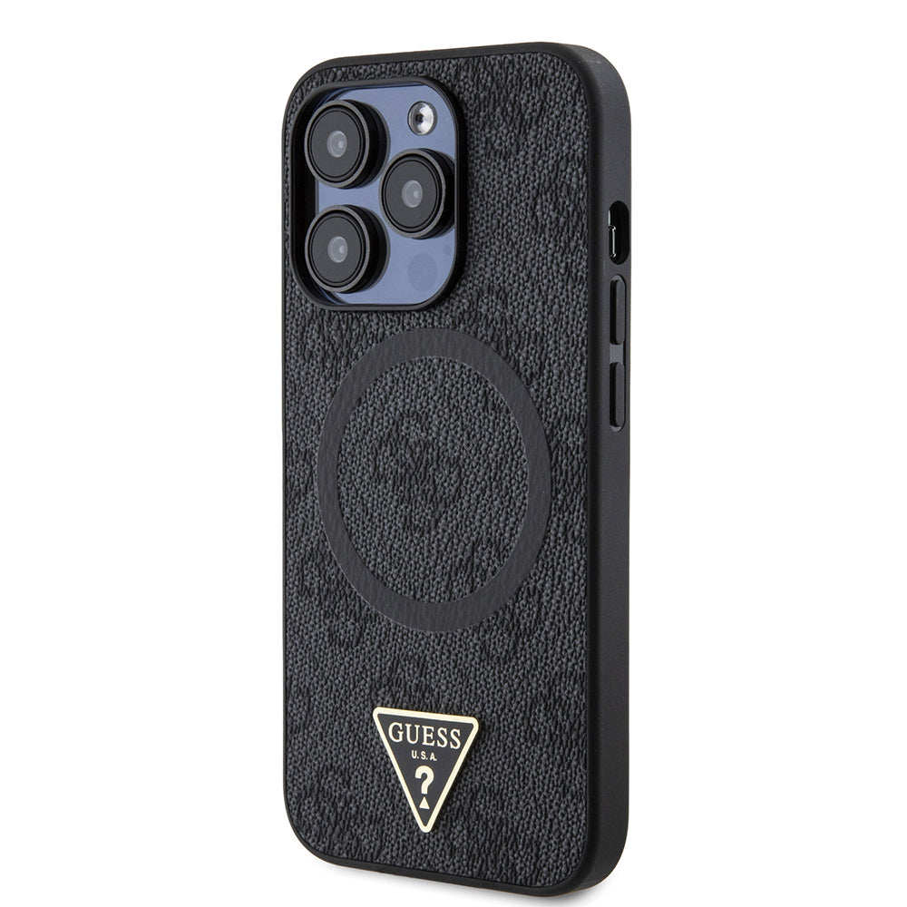 Guess iPhone 14 Pro Max Orjinal Lisanslı M-safe Şarj Özellikli PU Üçgen Logo 4G Desenli Kılıf