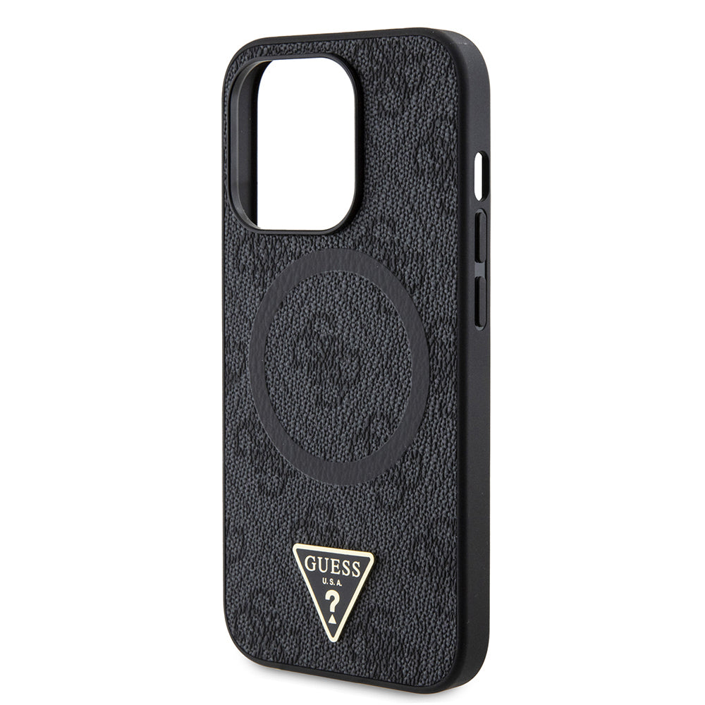 Guess iPhone 14 Pro Max Orjinal Lisanslı M-safe Şarj Özellikli PU Üçgen Logo 4G Desenli Kılıf