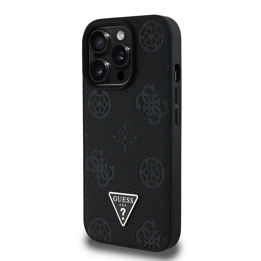Guess iPhone 14 Pro Max Orjinal Lisanslı M-safe Şarj Özellikli Sıcak Baskılı Üçgen Logolu PU Deri Peony Kılıf
