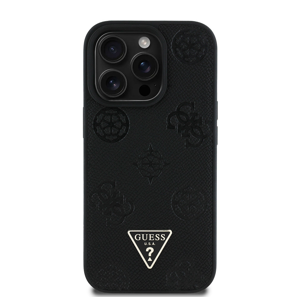Guess iPhone 14 Pro Max Orjinal Lisanslı M-safe Şarj Özellikli Sıcak Baskılı Üçgen Logolu PU Deri Peony Kılıf