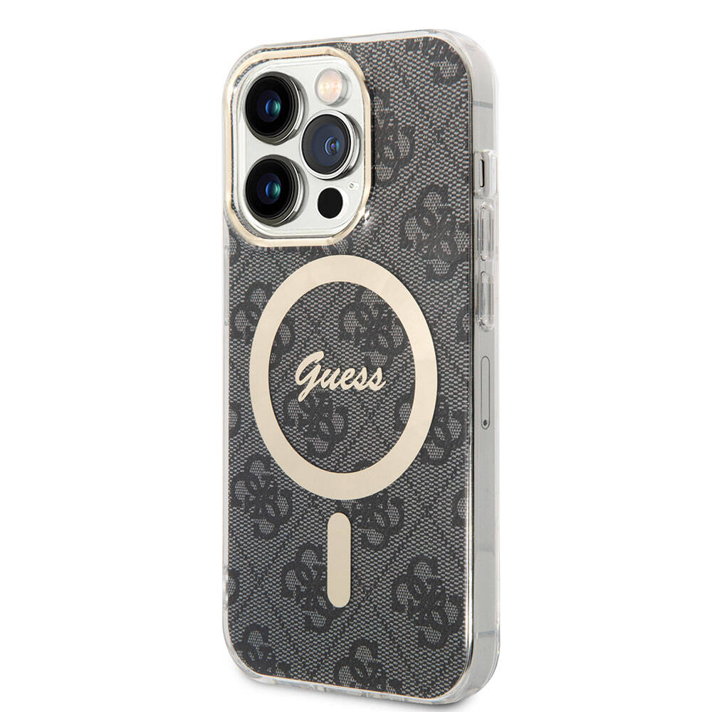 Guess iPhone 14 Pro Max Orjinal Lisanslı Magsafe Şarj Özellikli Yazı Logolu 4G Desenli Telefon Kılıfı