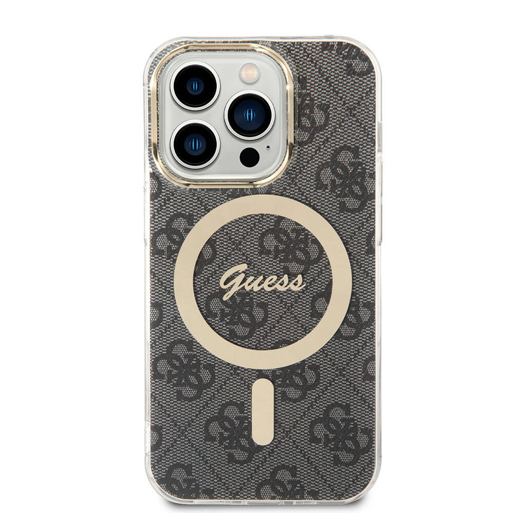 Guess iPhone 14 Pro Max Orjinal Lisanslı Magsafe Şarj Özellikli Yazı Logolu 4G Desenli Telefon Kılıfı