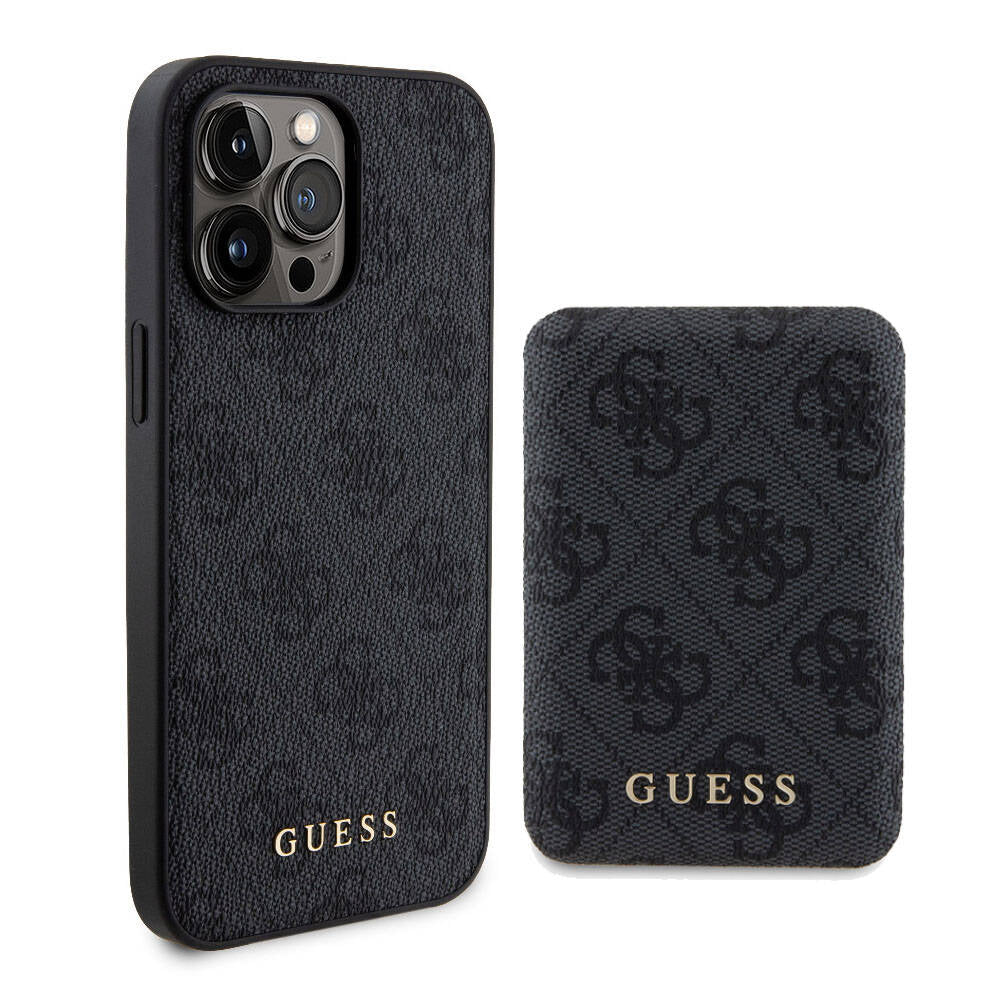 Guess iPhone 14 Pro Max Orjinal Lisanslı Magsafe Şarj Özellikli Yazı Logolu 4G Desenli Telefon Kılıfı + Powerbank 5000mAh 2in1 Set