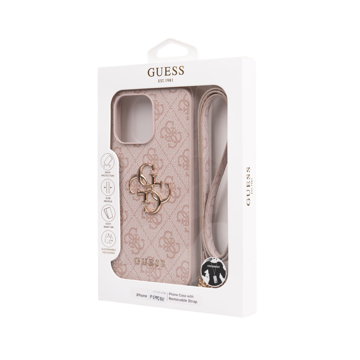 Guess iPhone 14 Pro Max Orjinal Lisanslı PU Deri 4G Büyük Metal Logolu Çapraz Vücut Askılı Kılıf