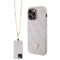 Guess iPhone 14 Pro Max Orjinal Lisanslı PU Deri Taşlı Metal Üçgen Logolu Çapraz Vücut Askılı 4G Desenli Kılıf
