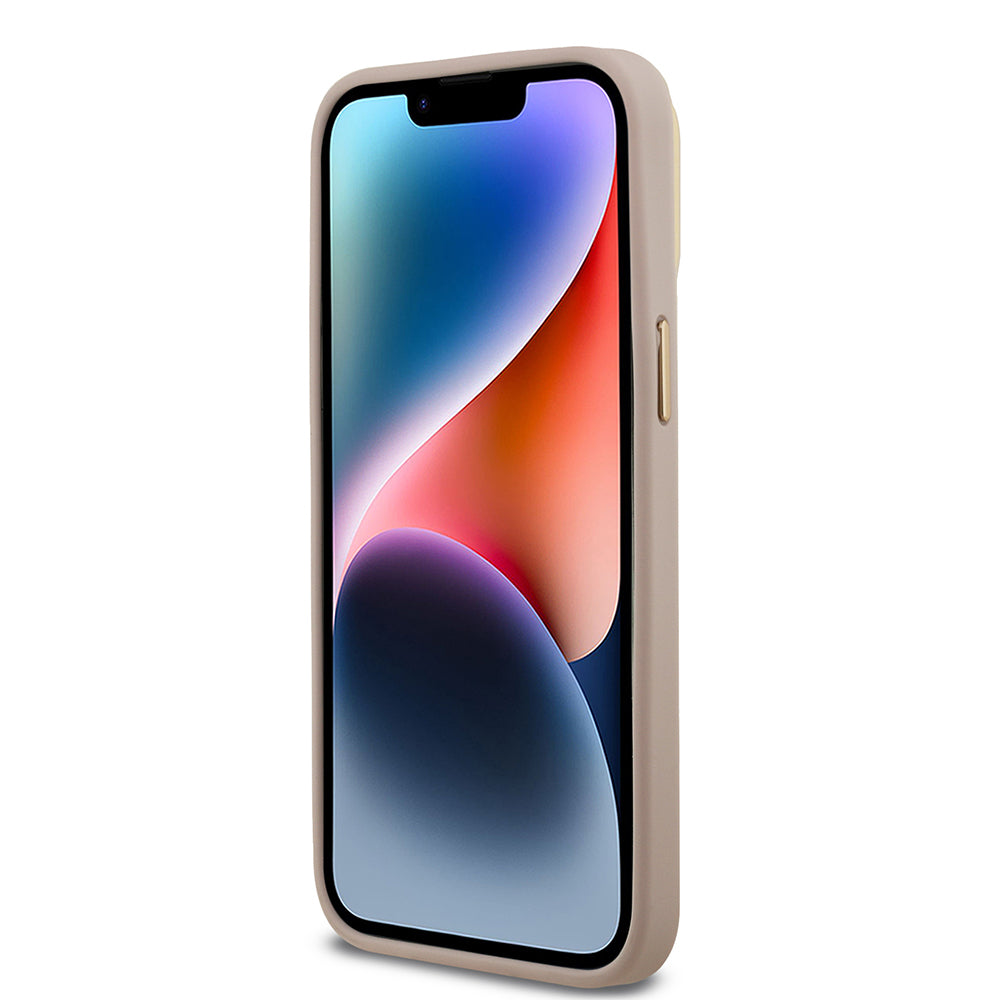 Guess iPhone 14 Pro Max Orjinal Lisanslı PU Deri Taşlı Üçgen Logo 4G Desenli Kamera Standlı Kılıf