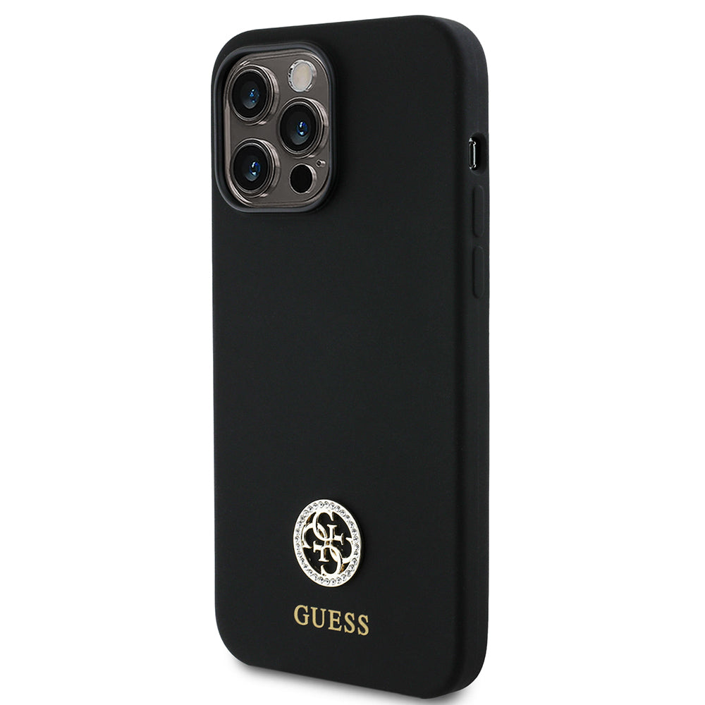 Guess iPhone 14 Pro Max Orjinal Lisanslı Yazı ve Taşlı 4G Logolu Silikon Kılıf