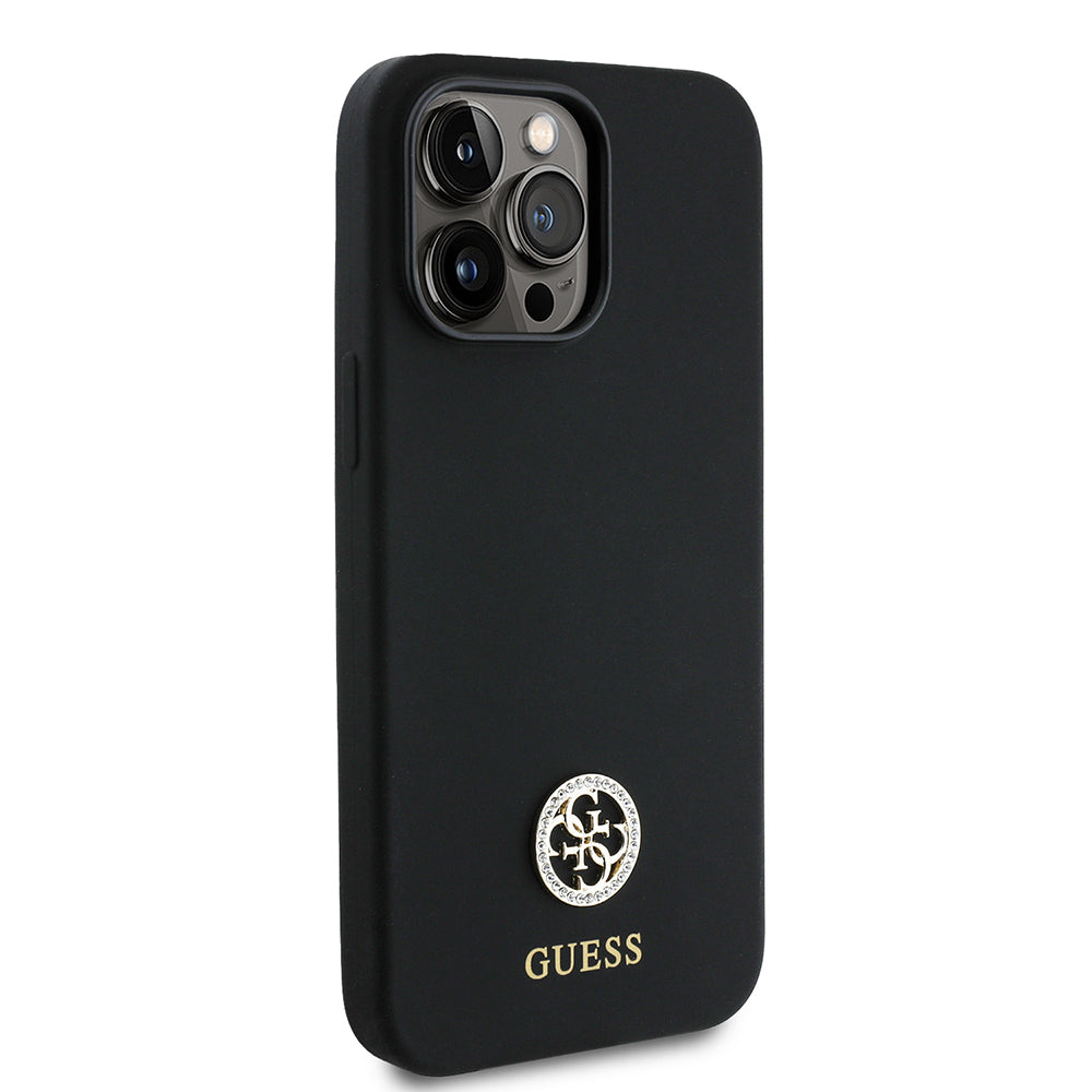 Guess iPhone 14 Pro Max Orjinal Lisanslı Yazı ve Taşlı 4G Logolu Silikon Kılıf