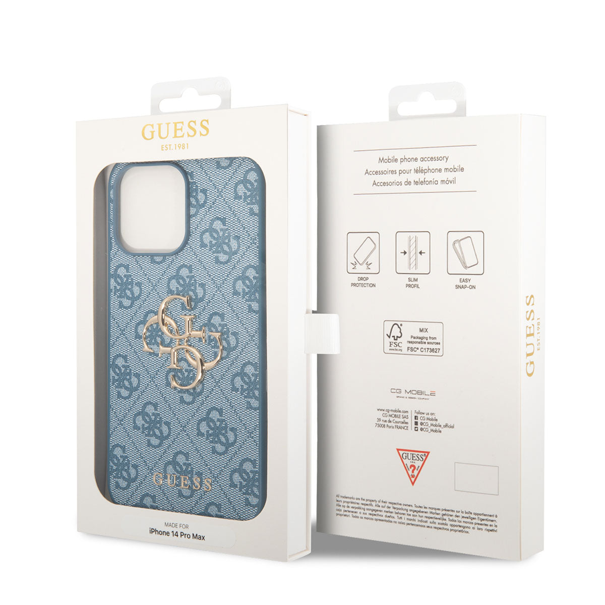 GUESS iPhone 14 Pro Max PU Deri Büyük Metal Logo Dizaynlı Telefon Kılıfı