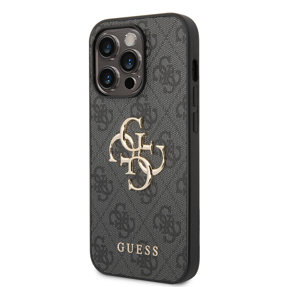 GUESS iPhone 14 Pro Max PU Deri Büyük Metal Logo Dizaynlı Telefon Kılıfı