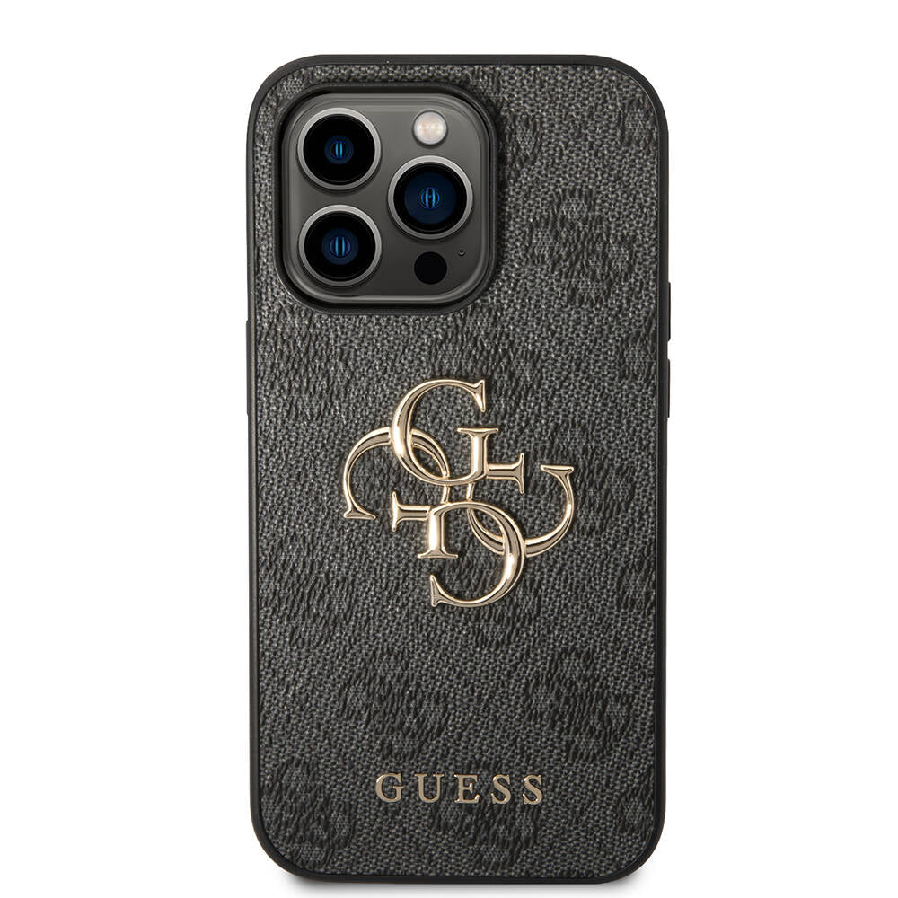 GUESS iPhone 14 Pro Max PU Deri Büyük Metal Logo Dizaynlı Telefon Kılıfı