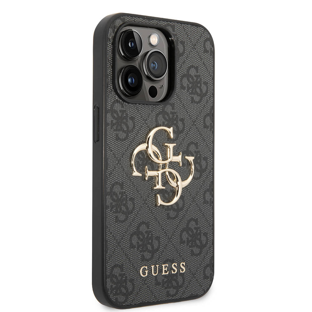 GUESS iPhone 14 Pro Max PU Deri Büyük Metal Logo Dizaynlı Telefon Kılıfı