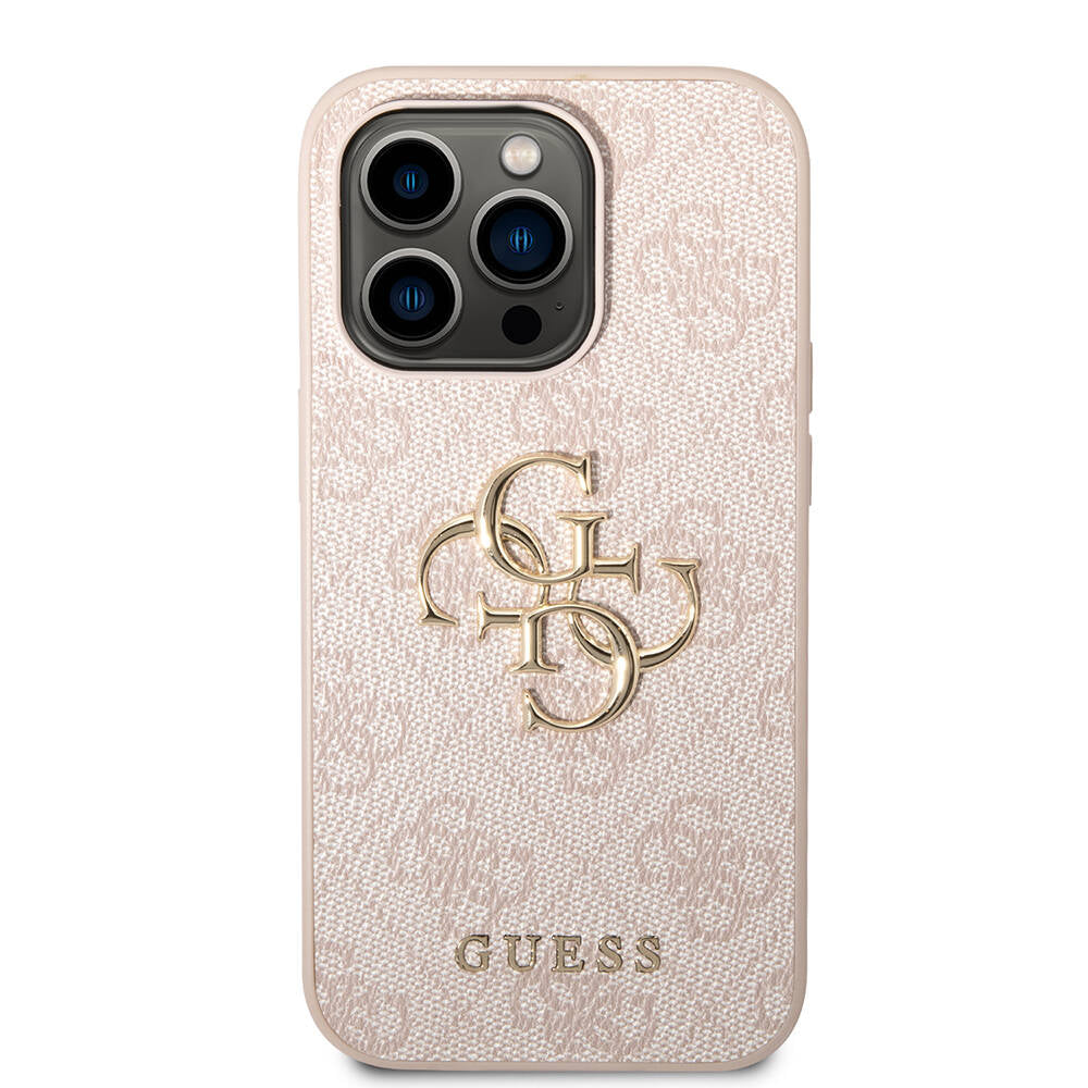 GUESS iPhone 14 Pro Max PU Deri Büyük Metal Logo Dizaynlı Telefon Kılıfı
