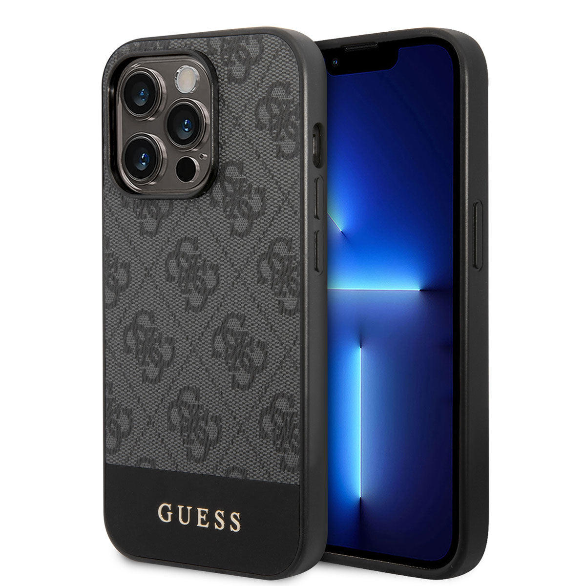 iPhone 14 Pro Max Kılıf GUESS PU Deri Şerit Logo Dizaynlı Telefon Kılıfı