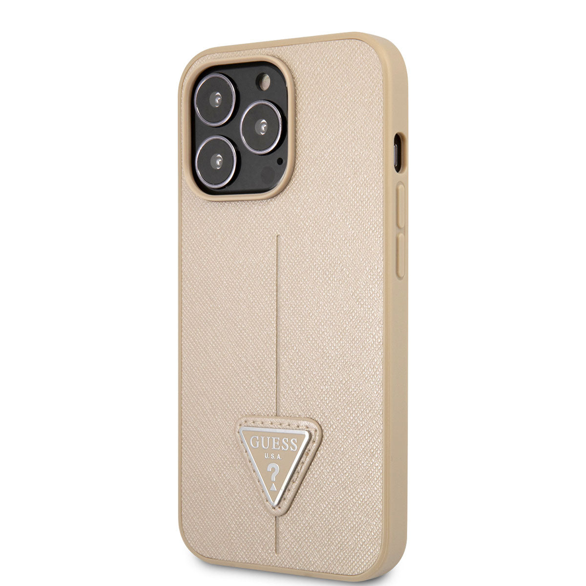 iPhone 14 Pro Max Kılıf GUESS PU Safran Deri Üçgen Logo Dizayn Telefon Kılıfı
