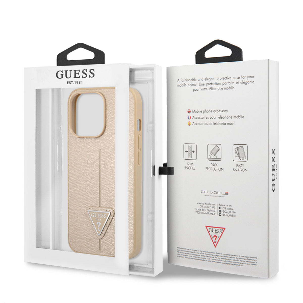 iPhone 14 Pro Max Kılıf GUESS PU Safran Deri Üçgen Logo Dizayn Telefon Kılıfı