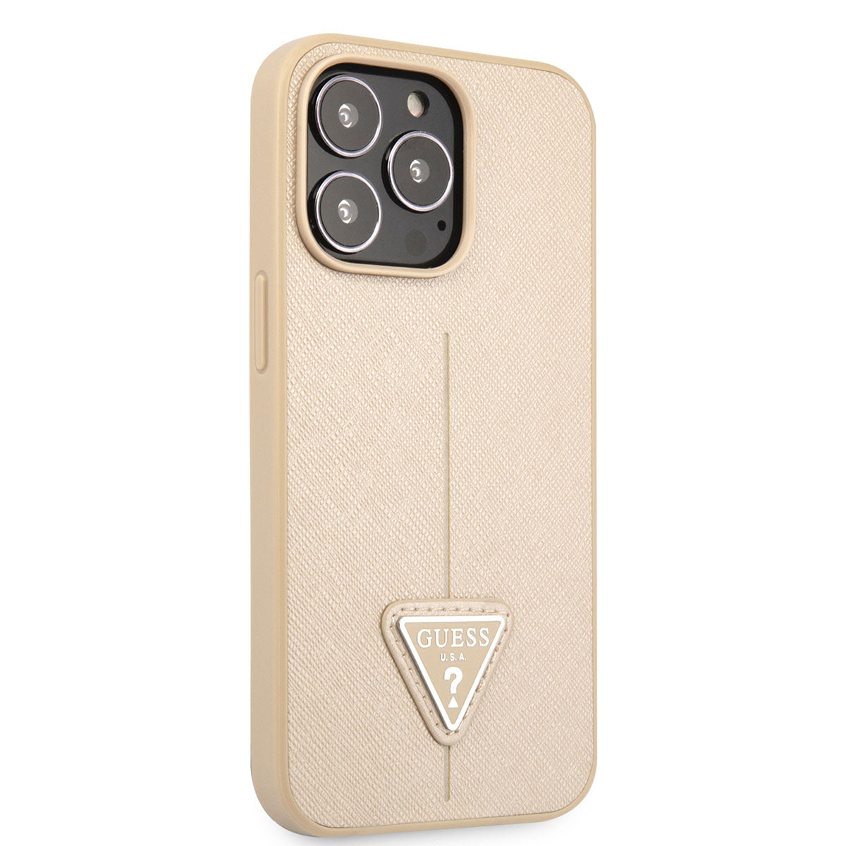 iPhone 14 Pro Max Kılıf GUESS PU Safran Deri Üçgen Logo Dizayn Telefon Kılıfı