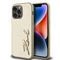 Karl Lagerfeld iPhone 14 Pro Max Kılıf Orjinal Lisanslı 3D KL Yazılı Tüylü Arka Yüzey Saffiano Rhinestones Telefon Kılıfı