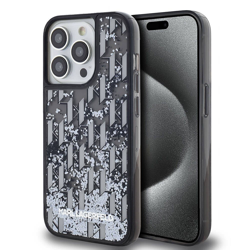 Karl Lagerfeld iPhone 14 Pro Max Kılıf Orjinal Lisanslı Simli KL Yazılı Monogram Gradıent Telefon Kılıfı - 1