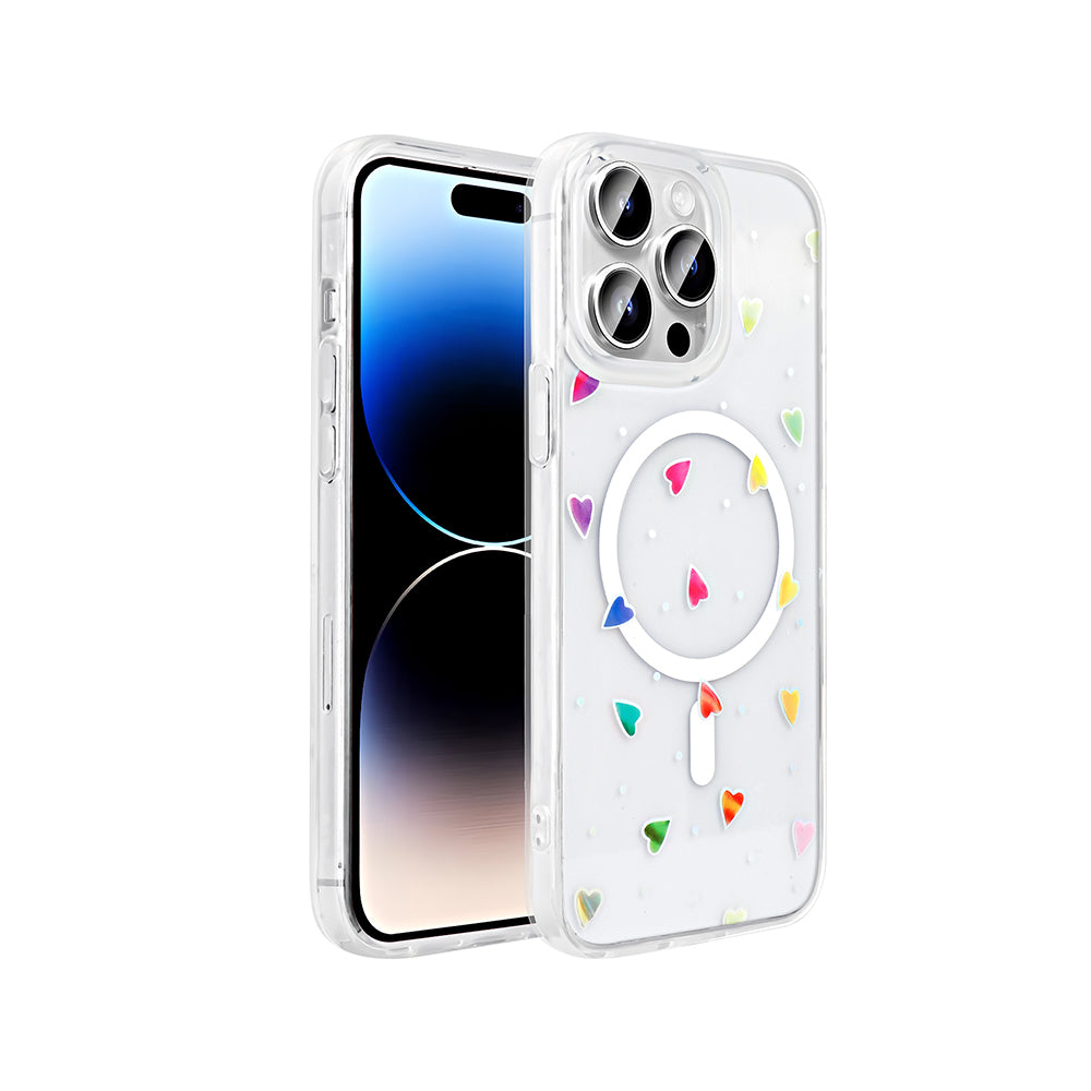 Cepax iPhone 14 Pro Max M-Safe Şarj Özellikli Şeffaf Folk Sert Kılıf