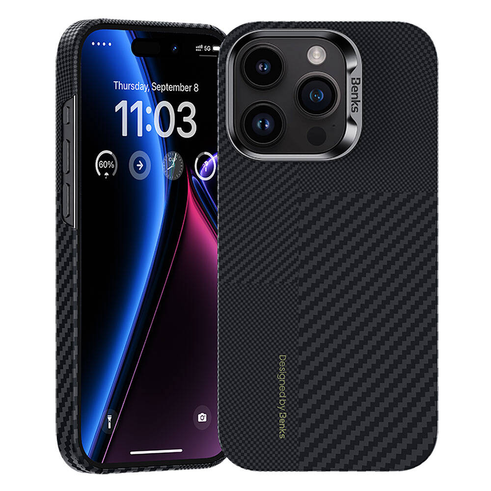 Benks Montage ArmorAir iPhone 14 Pro Max M-safe Şarj Özellikli Karbon Fiber Kevlar Kılıf