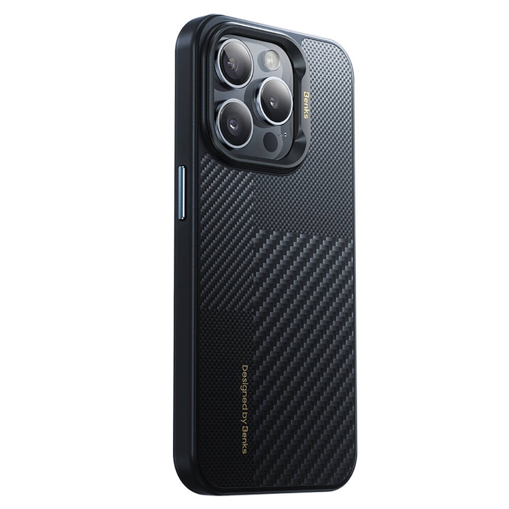 Benks Montage Hybrid ArmorPro iPhone 14 Pro Max Kılıf M-safe Şarj Özellikli Karbon Fiber Kevlar Kılıf