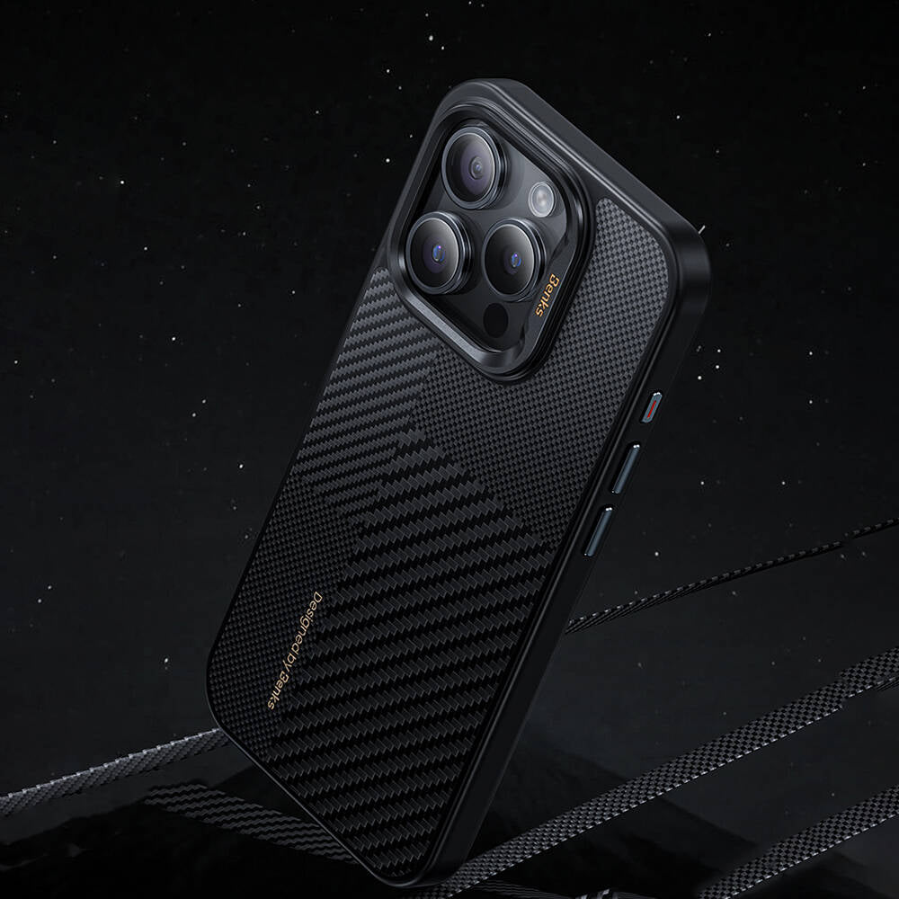 Benks Montage Hybrid ArmorPro iPhone 14 Pro Max Kılıf M-safe Şarj Özellikli Karbon Fiber Kevlar Kılıf