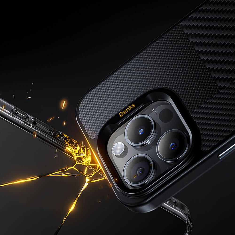 Benks Montage Hybrid ArmorPro iPhone 14 Pro Max Kılıf M-safe Şarj Özellikli Karbon Fiber Kevlar Kılıf