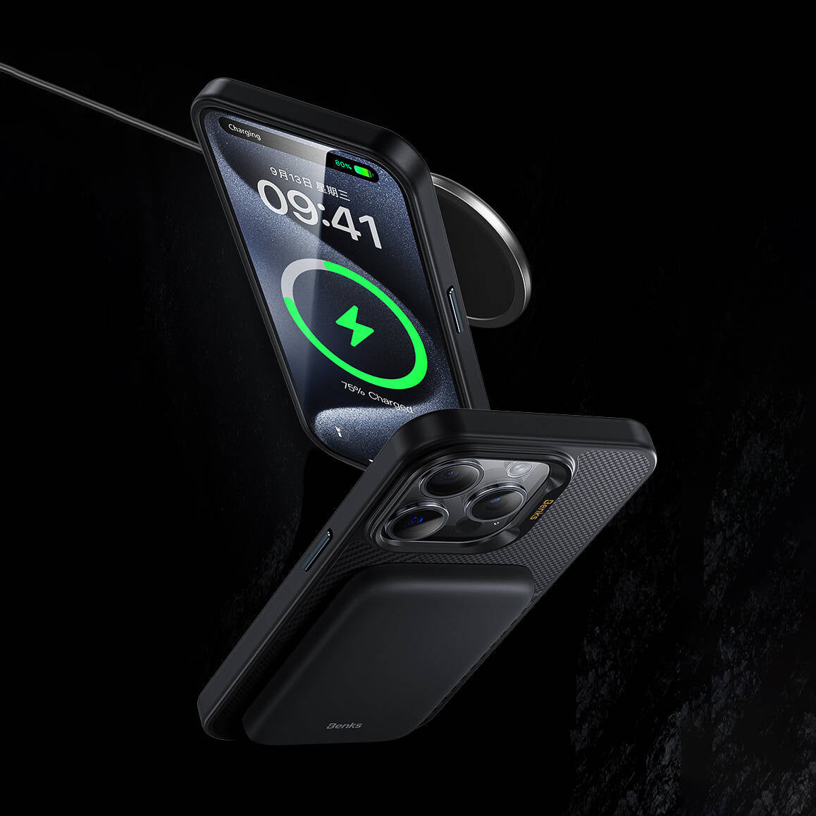 Benks Montage Hybrid ArmorPro iPhone 14 Pro Max Kılıf M-safe Şarj Özellikli Karbon Fiber Kevlar Kılıf