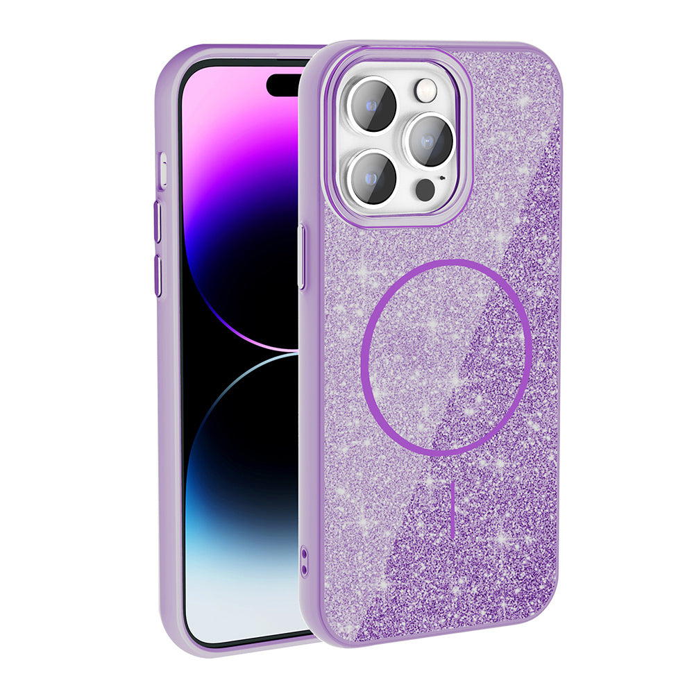 Cepax iPhone 14 Pro Max M-safe Şarj Özellikli Parlayan Simli Okso Kılıf