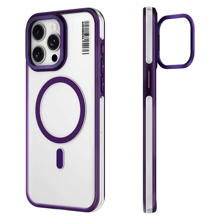 Youngkit Crystal Grid iPhone 14 Pro Max Magsafe Şarj Özellikli Sararma Önleyici Telefon Kılıfı - 1