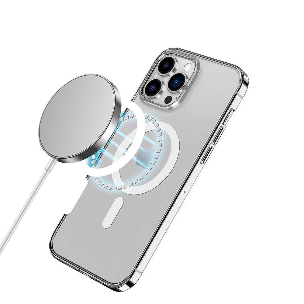 Wlons Pita iPhone 14 Pro Max M-safe Şarj Özellikli Transparan Sert PC Telefon Kılıfı