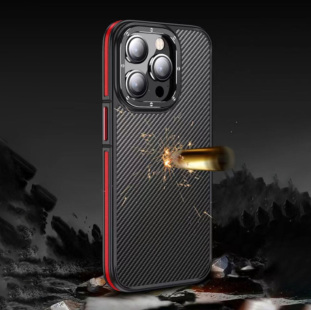 Wlons Marin iPhone 14 Pro Max Mat Transparan Karbon Fiber Görünümlü Telefon Kılıfı