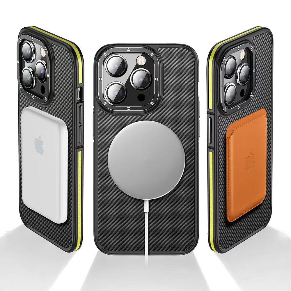 Wlons Marin iPhone 14 Pro Max Mat Transparan Karbon Fiber Görünümlü Telefon Kılıfı